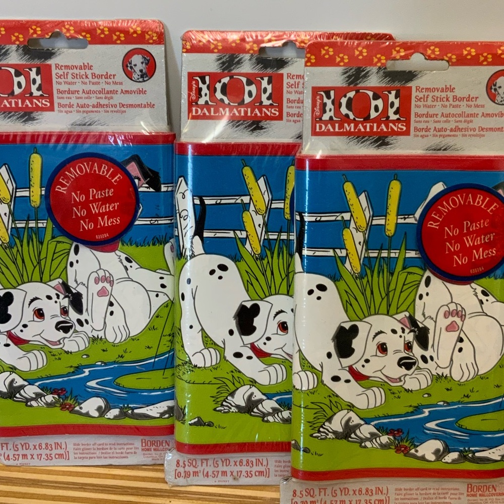 Bundle 3 Vintage 90s 101 Dalmations Wallpaper Border Self Stick New 5 Yards